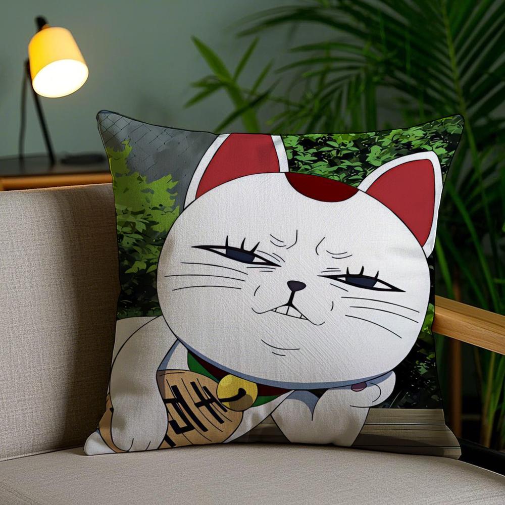 D-Dan Da D-Dan Lucky Cat Cushion Cover Soft Short Plush Double-Sided Printing Home Decor Machine Washable Pillow Case Gift