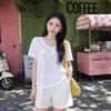 Minimalist Style White T-shirt Women's Summer Loose Large Neckline V-neck Short-sleeved Front Shoulder Thin and Comfortable Casual Versatile Top