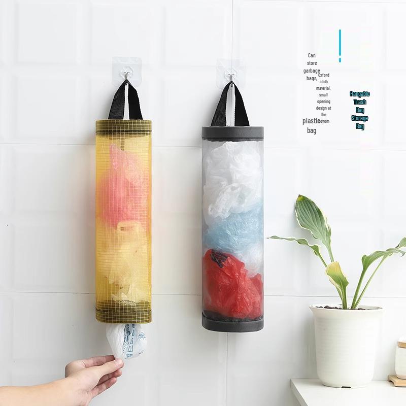 Veggmontert kjøkken plastposeholder og søppeloppbevaringsstativ
