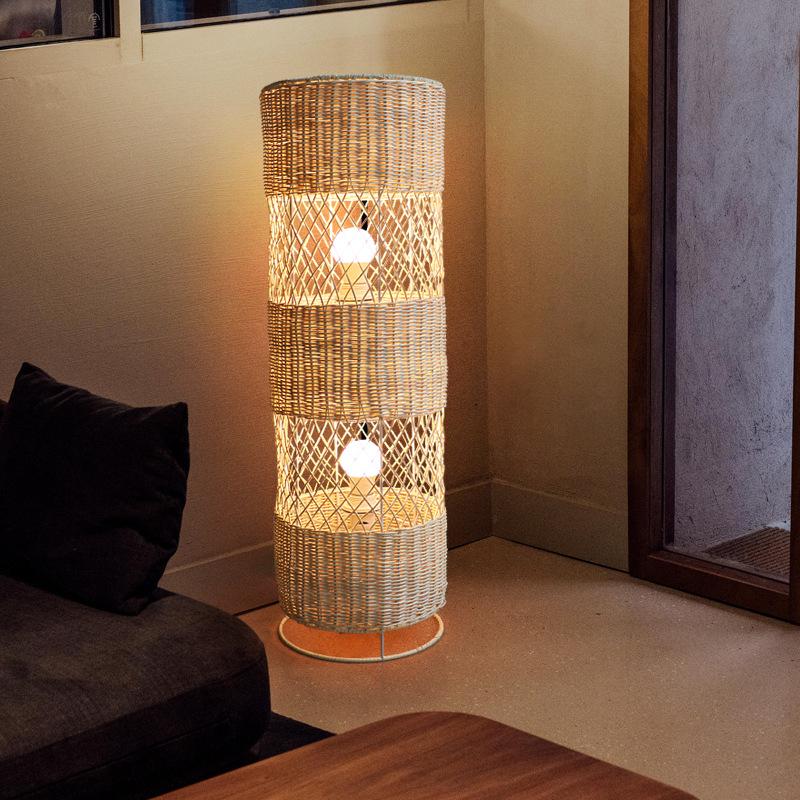 Japanese Style Rattan Floor Lamp Living Wicker Room Office Tea Room Floor Lights Art Deco E27 Bulb With Plug Adapter