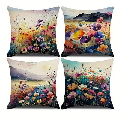 Colorful Flowers On Pillow CoversSuitable for Sofa Car Bedroom Decorative Cushion Cover Pillow Cover