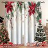 2pcs Charming Poinsettia Pattern Curtains   Romantic Design Light - Filtering Polyester Curtains for Christmas Home Windows