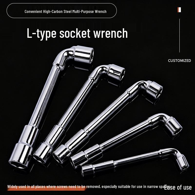 Chrome-Plated L-Shaped Double-Ended Socket Wrench with Hex Sleeve