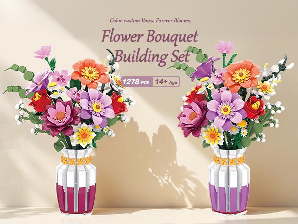 1278PCS Spring Bouquet Building Blocks Flower With Vase Model Bricks Desktop Decoration DIY Toys For Children Holiday Gifts