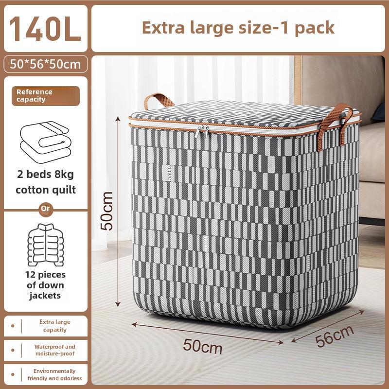 

Складная сумка для хранения одеял и одежды большой вместимости из плотной серой полосатой ткани 140L серый