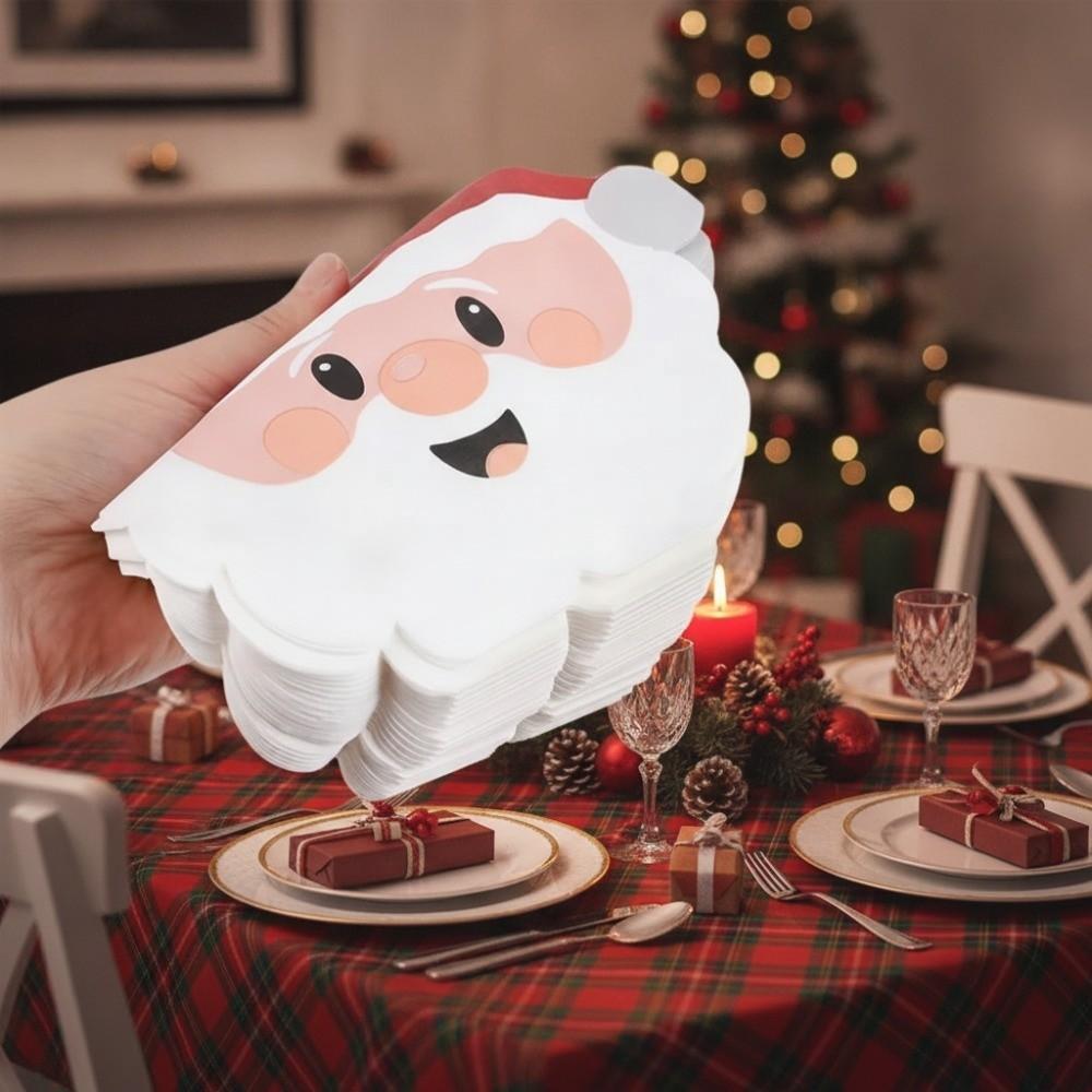 48 Pcs Multi-layer Christmas Santa Paper Napkins Cartoon Christmas Party Napkins Restaurant