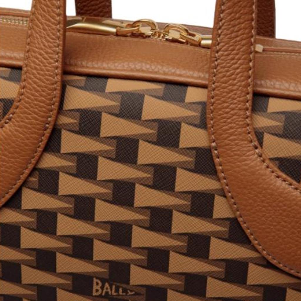 Bally Letter Logo Triangle Flag Print Zipper Leather Shoulder Crossbody Briefcase Men bags Brown 6304548