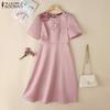 ZANZEA Women Summer Casual 3D Flower Splice Short Sleeve Dress