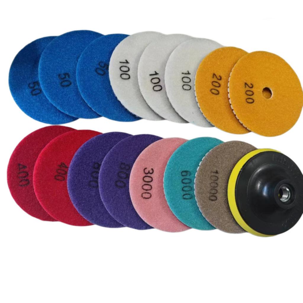 16pcs 4 Inch 100mm Diamond Polishing Pads Set for Stone Grinding and Refinishing Soft Abrasive Discs for Marble Granite Concrete