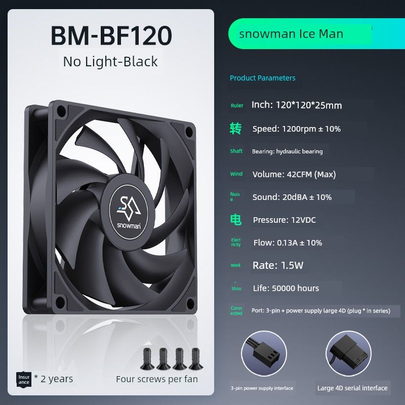 

12 В Bingman Ультратихий Настольный Матовый Вентилятор для Корпуса Black-no light version -1 fan mounting screw