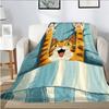 Happy Cat Is Stretching On the Bed Flannel Printed Blanket Suitable for All Seasons Suitable for Living Room Office Sofa Travel