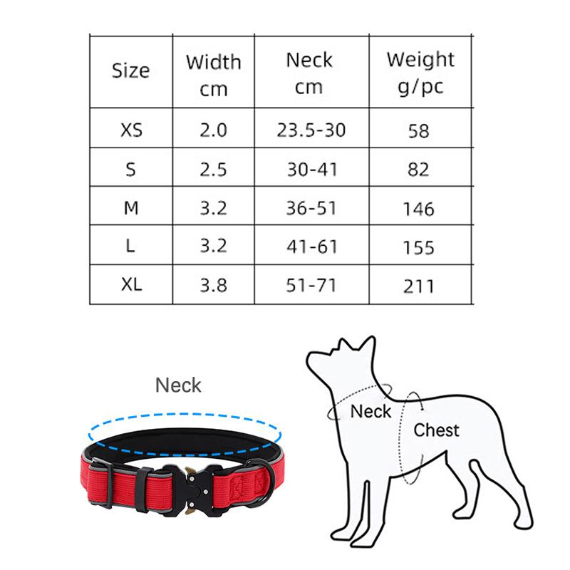 Tactical Dog Collar Diving Material Padded Pet Collar Adjustable Quick Release Buckle for Small Medium Large Dogs Walking