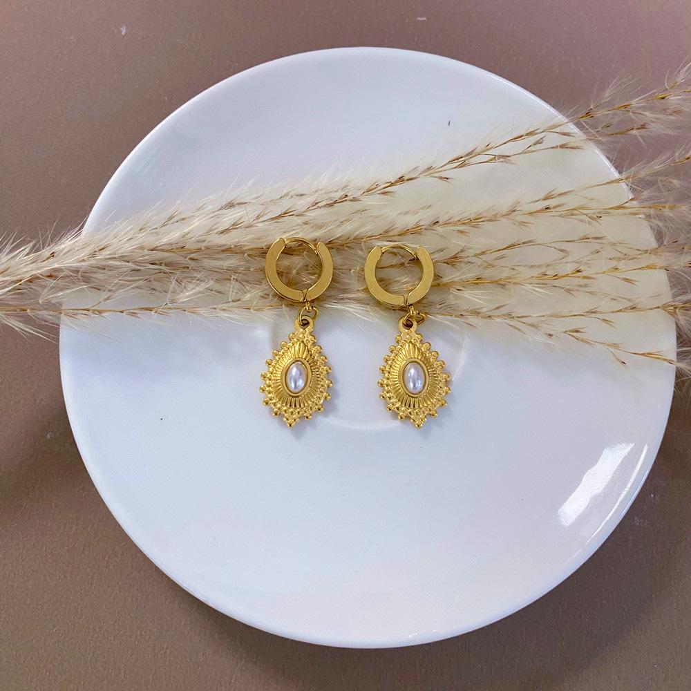 European Baroque Faux Pearl Teardrop Hoop Earrings - Unique Geometric Design