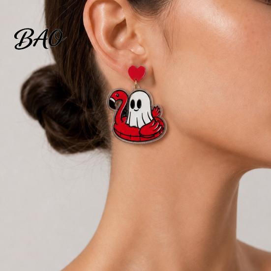 Versatile Daily Leisure Earrings 1 Pair Summer Halloween Ghost for Women, Cute Acrylic Holiday Accessories Pool Float Dangle Drop Earrings,