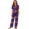 Damen-Pyjama-Set mit offenem Vorderteil und Halloween-Print, mit kurzärmeligem Oberteil und langer Hose – Damen-Loungewear