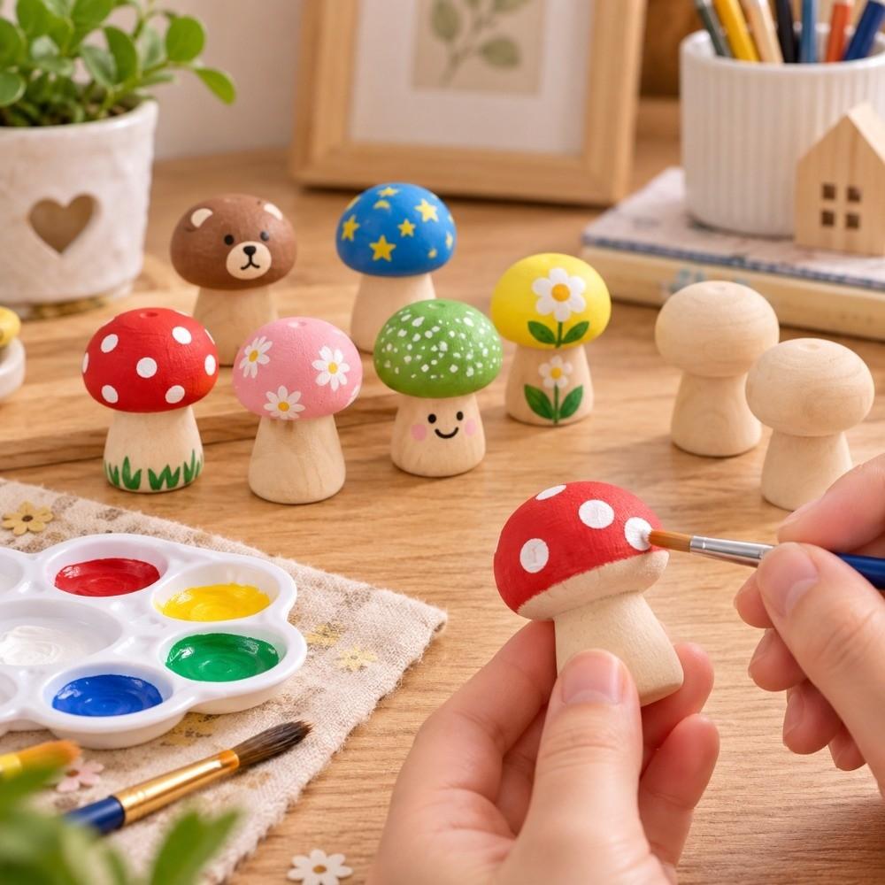 10pcs Unfinished Wooden Wooden Peg Dolls Wooden Mushroom Figurines DIY Arts Crafts Projects
