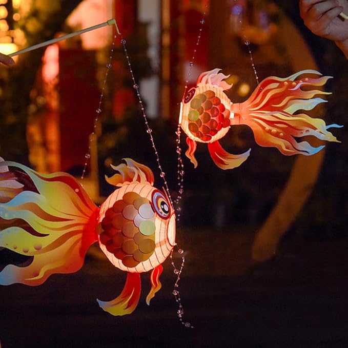 New Year's Fish Lantern, Children's Lantern, Goldfish Lantern, Handheld Flower Lantern, Handmade DIY Material, Homemade Lamp