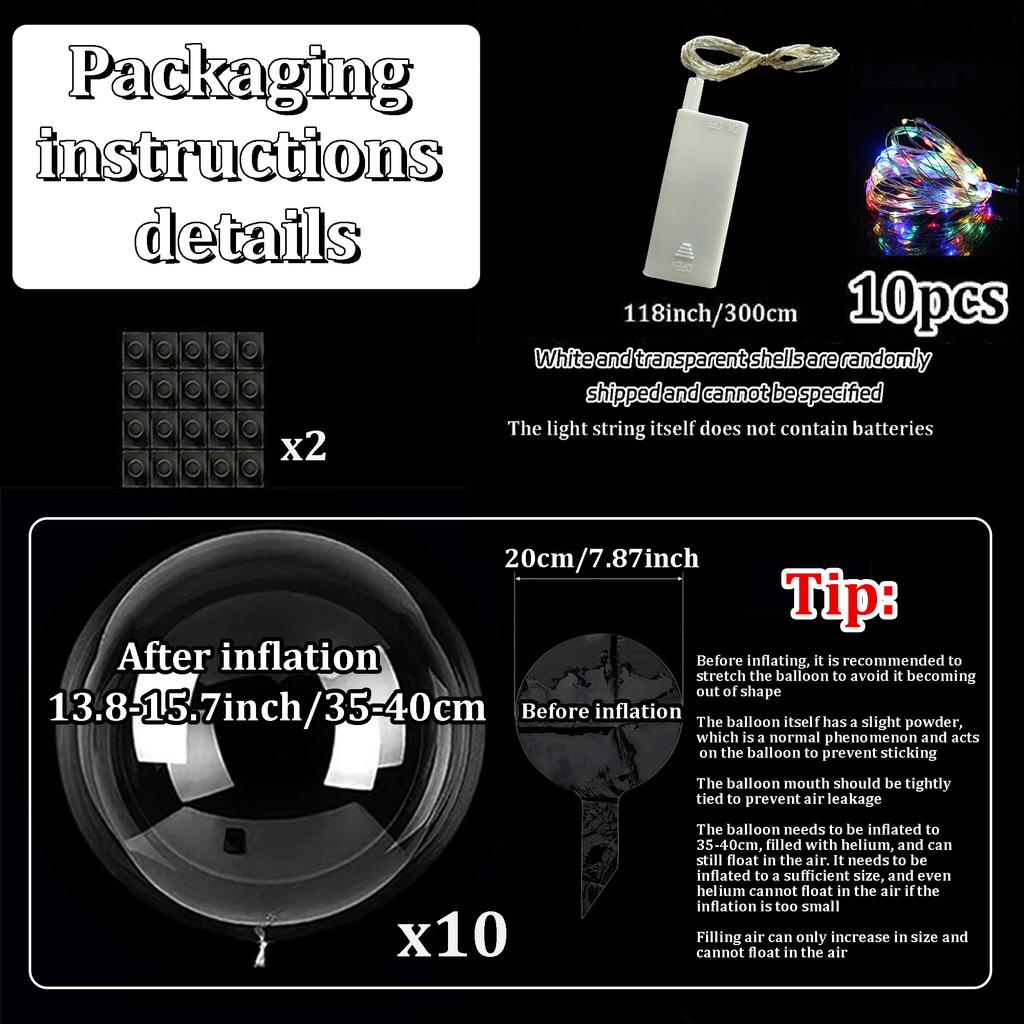 10pcs/set of LED transparent luminous balloons (excluding internal power) for anniversary, wedding, birthday, party decoration