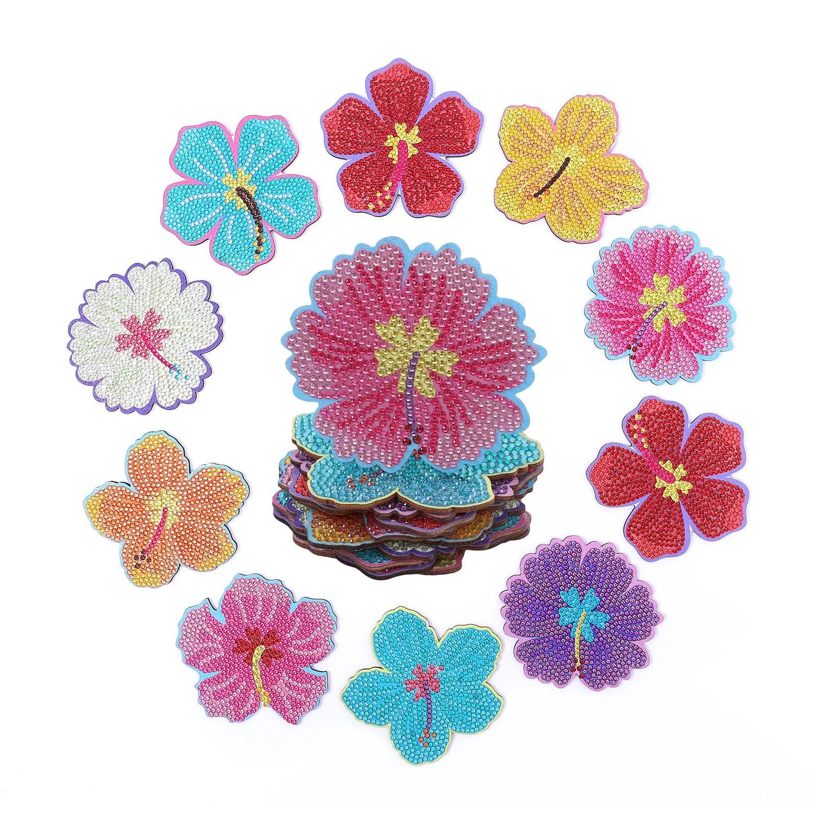 Flower-shaped colorful diamond painting coaster kit, 10pcs/set DIY artificial diamond art cup mats for home and office desk decor 1set