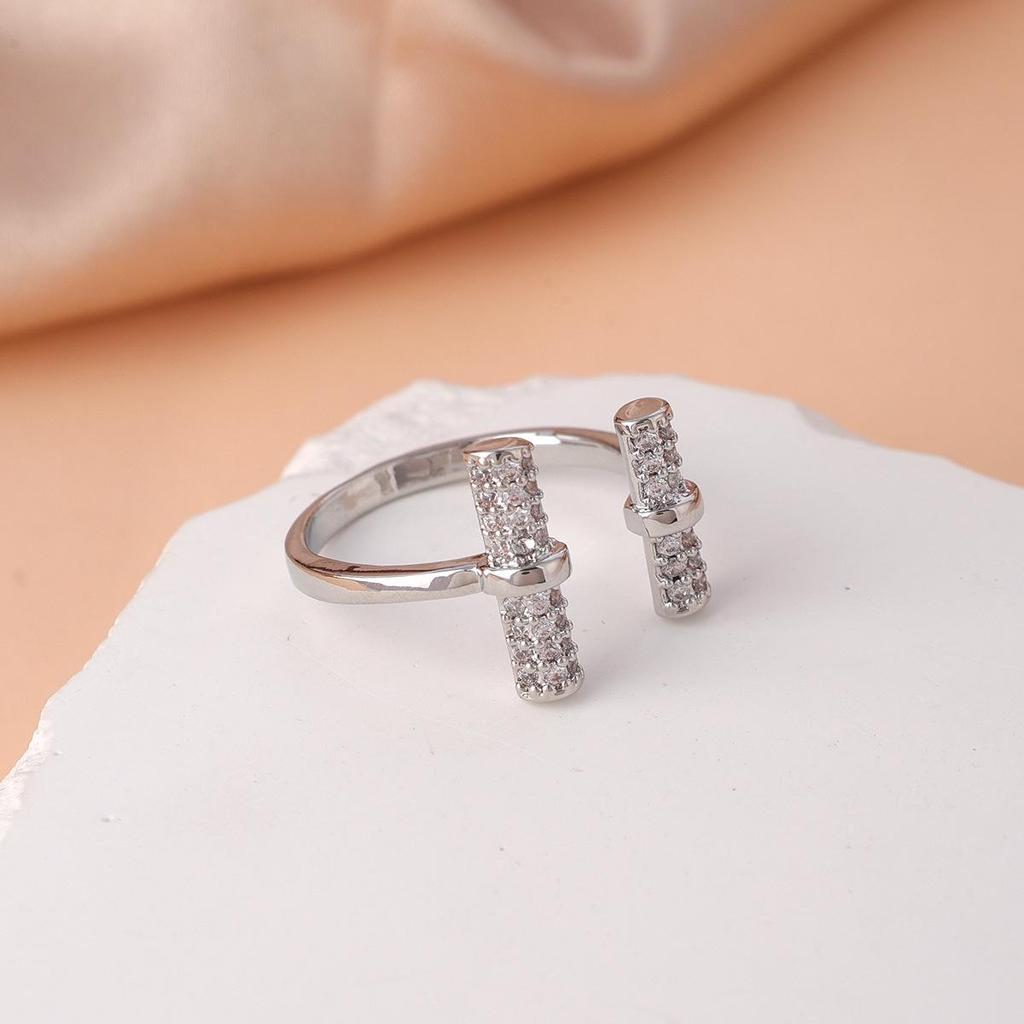Rhinestone Inlaid Women's Cross Ring, Adjustable Open Design, Trendy Cold Style Index Finger Accessory