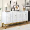 Sideboard, High-Gloss Storage Unit, Gold Handles and Legs, with Shelves. 140×80×40cm