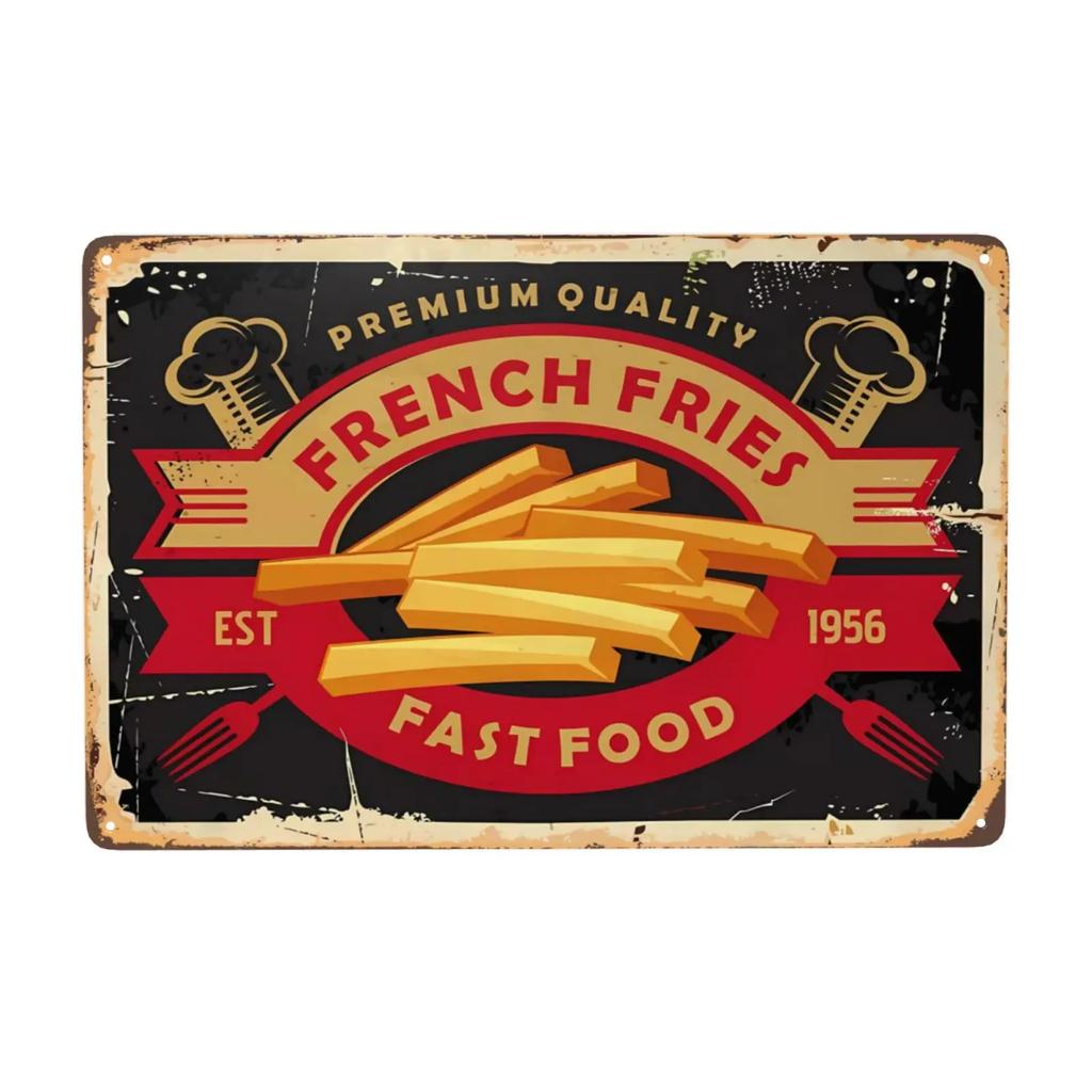 1pc Sandwiches Dlicious Burgers Pizza Hot Dog Fast Food Metal Signs, Retro Wall Decor for Home Kitchen Restaurant Bar 12x8 Inch