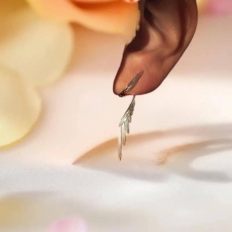 Simple Alloy Long Wing Stud Temperament Earrings Silver Wings Shape Elf Ear Cuff Earrings Jewelry Accessories Gifts