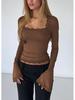 T-shirt da Donna 2025 Stile Europeo & Americano con Bordi in Pizzo, Manica Lunga, Autunnale, Snellente, alla Moda
