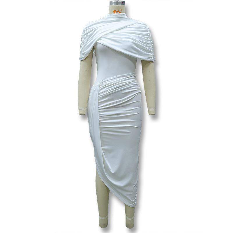 

Women High Neck Cap Sleeve Ruched Bodycon Midi Dress Solid Yellow Elegant Cocktail Party Dress XL білий