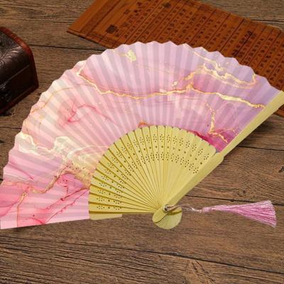 Colorful Tassel Bamboo Folding Fan Elegant Xuan Paper Fan Classic Design Chinese Fan Female