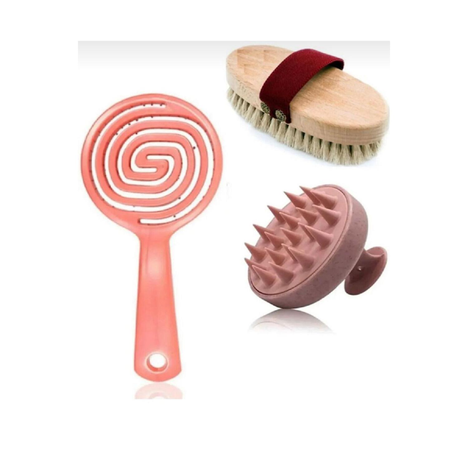 

Natural Horsehair Brush 3d Comb Hair Massage Comb Set Of 3 рожевий