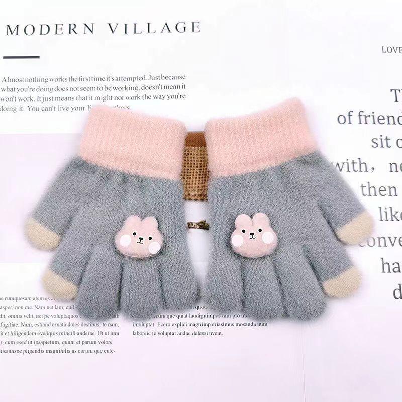 Children's Gloves Female Winter Boy Winter Warm Cartoon Cute Baby Full Finger Five Fingers Thickened Gloves