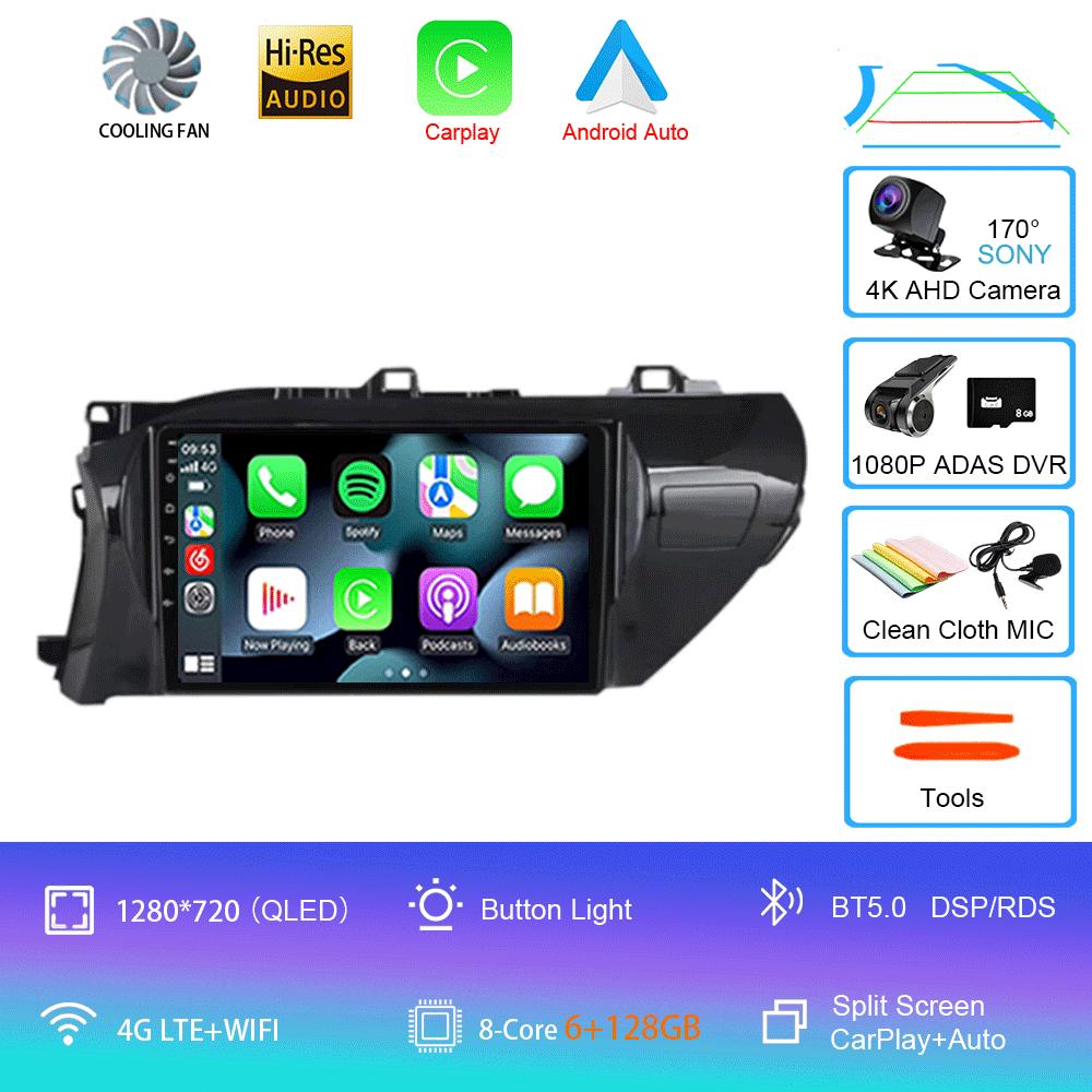 For Toyota Hilux 2016 2017 2018 Car Radio Android 14 Carplay Auto 2K Screen Multimedia Player 2din Autoradio Stereo Head Unit