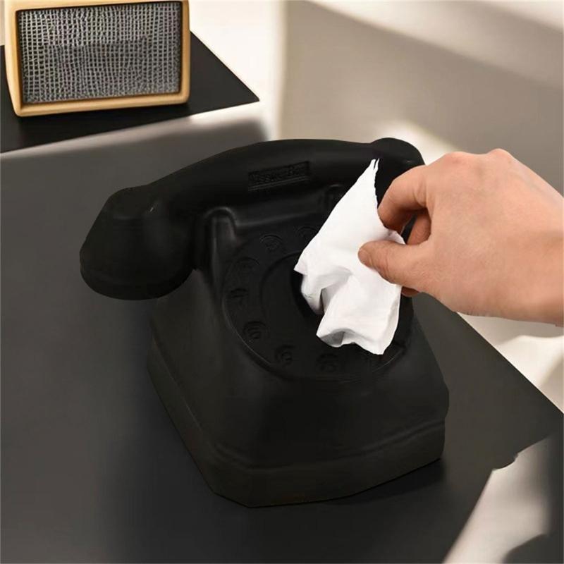 Unique Telephone Model Tissue Box PVC Craft Paper Case for Home and Office Use