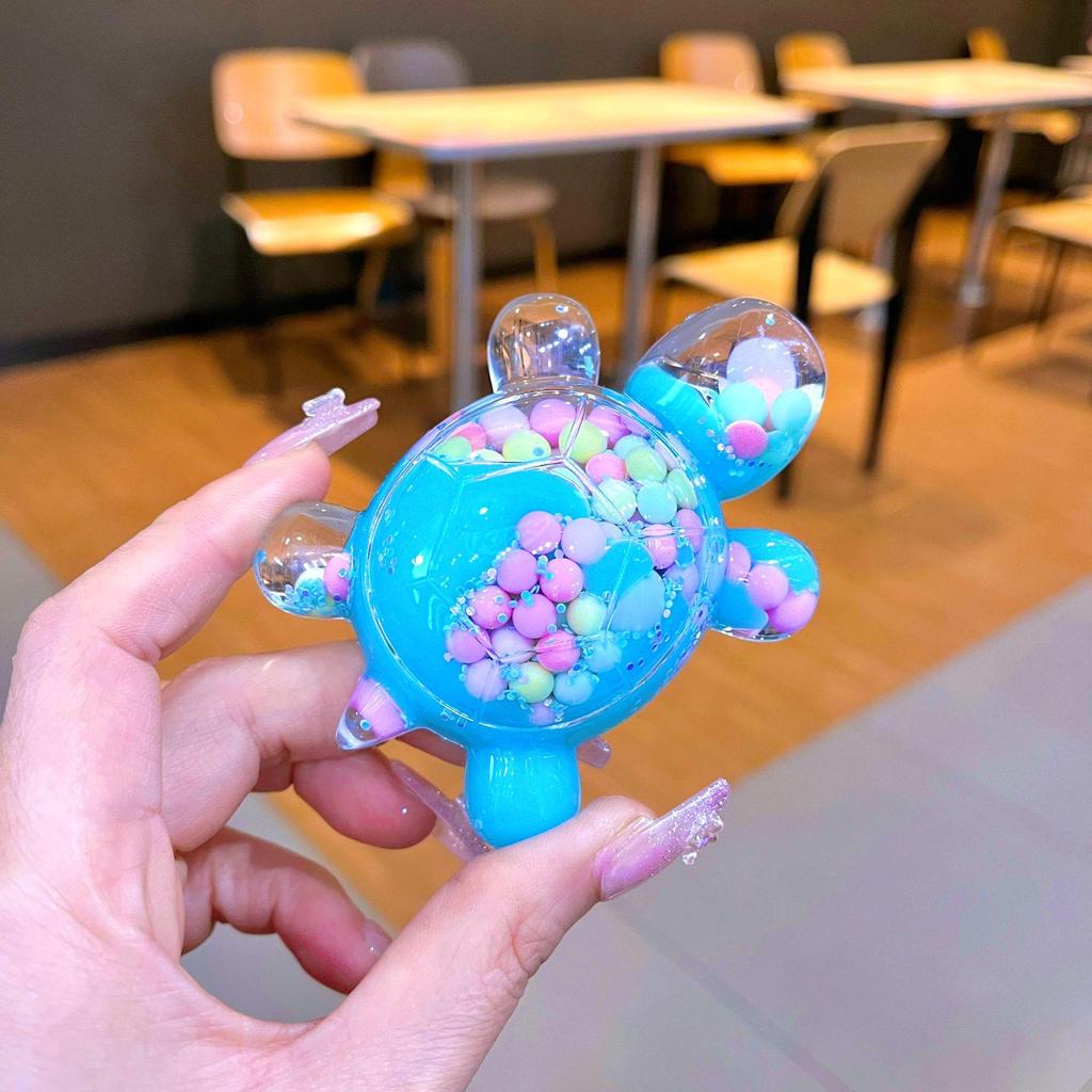 Creative Quicksand Turtle Keychain with Acrylic Macaron Colors and Large Display Stand