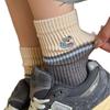 Grey Striped Socks Medium Tube Socks Cute Embroidered Puppy Cloth Label Curled Edge Socks Trend Socks