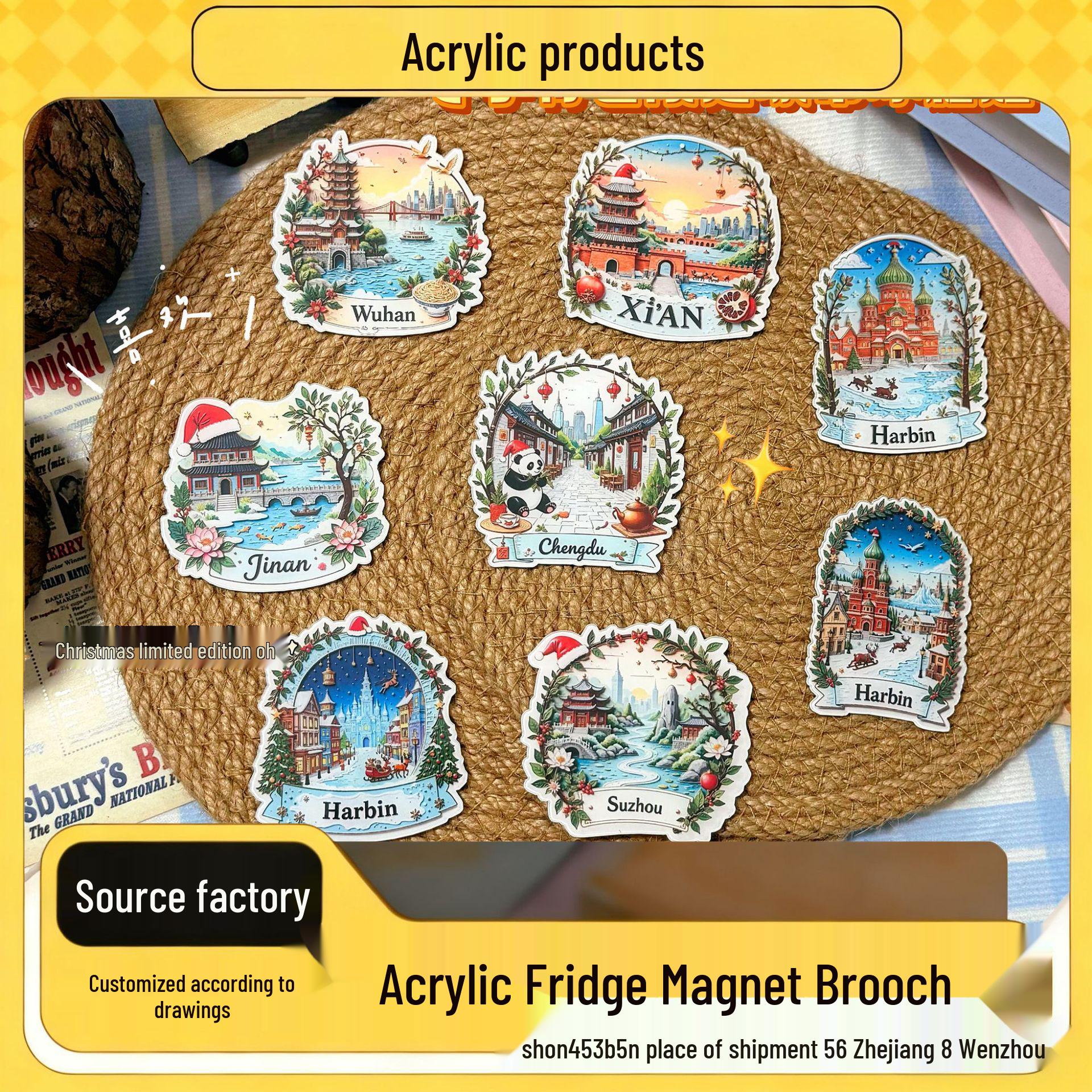 Acrylic City Christmas Magnet – Winter Ice & Snow Décor, Chengdu Harbin Wuhan Atmosphere Special Atmosphere Theme