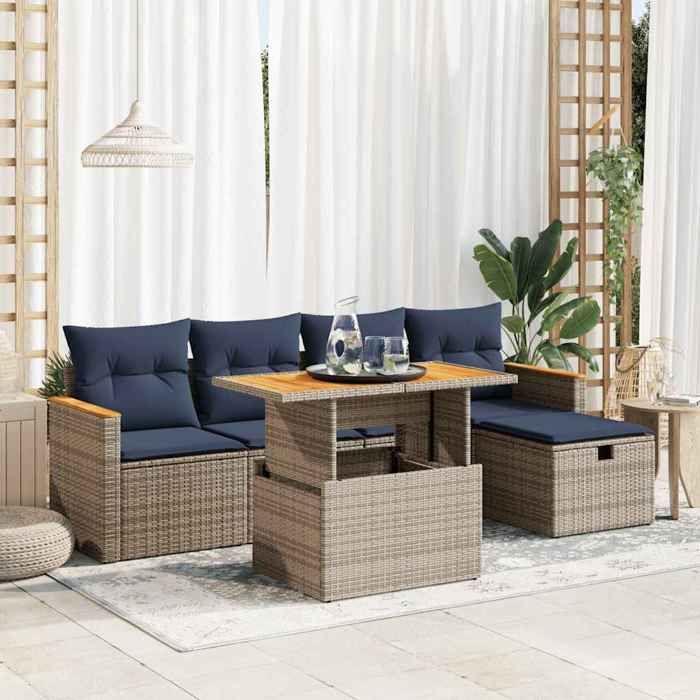 VidaXL Salon de jardin avec coussins 6 pcs gris résine tressée acacia 3328111