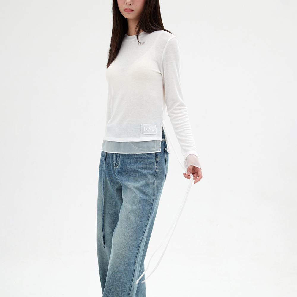 Elssibeui Chiffon Detail Long-Sleeve Top_Ivory