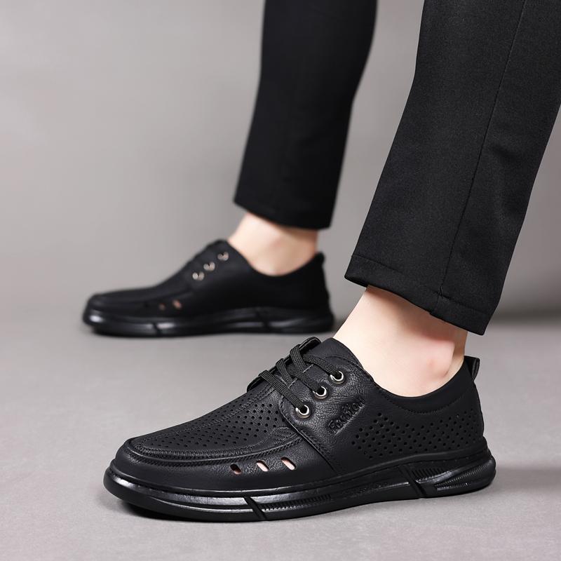 Men'S PU Leather Shoes Breathable Hollow Casual Sandals JZ-9813