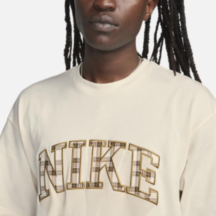 Nike Daily Vintage Series Letter Logo Print Plaid Casual Sports Spliced Comfortable Crew Neck Pullover Short Sleeve Drop Shoulder T-Shirt FB2736-110