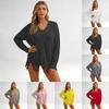Women's Casual Loose Fit Deep V Neck Asymmetrical Pullover Knit Sweater for Everyday Wear