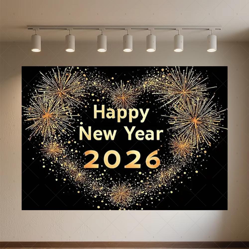 Black Gold New Year Background Banner Glitter 2026 Happy New Year Backdrop Supplies Balloons New Year Party Decoration Gifts