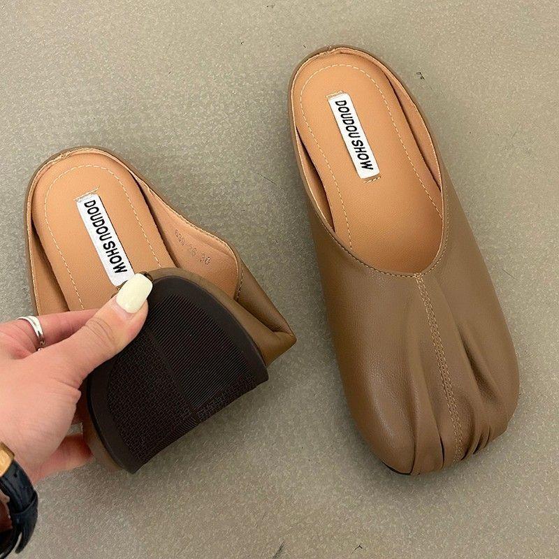 Baotou Half Slippers Women's Wear 2025 New French Lazy Grandma Doudou Muller Shoes Flat Half Support Single Shoes Tide