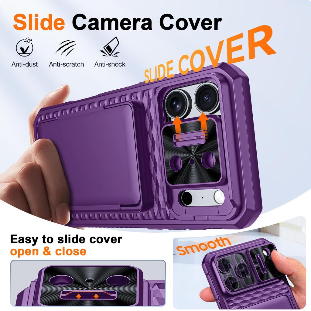 Wallet Case with RFID Blocking Card Holder Sliding Camera Cover Stand for iPhone 17 Pro Max-Purple