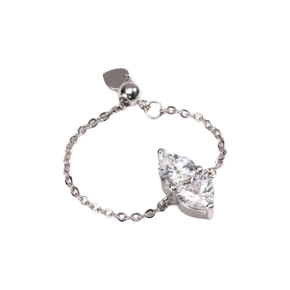 Double Heart Adjustable Chain Ring Minimalist Elegant Women Link Chain Ring Exquisite Simple Finger Jewelry Girls Gift