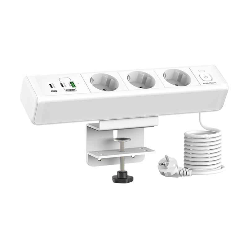 Clamp Mount Power Strips 3AC Outlets 3USB Port PD18W/65W Fast Charging Hubs 1.8Meter Cable for Home Office Desk