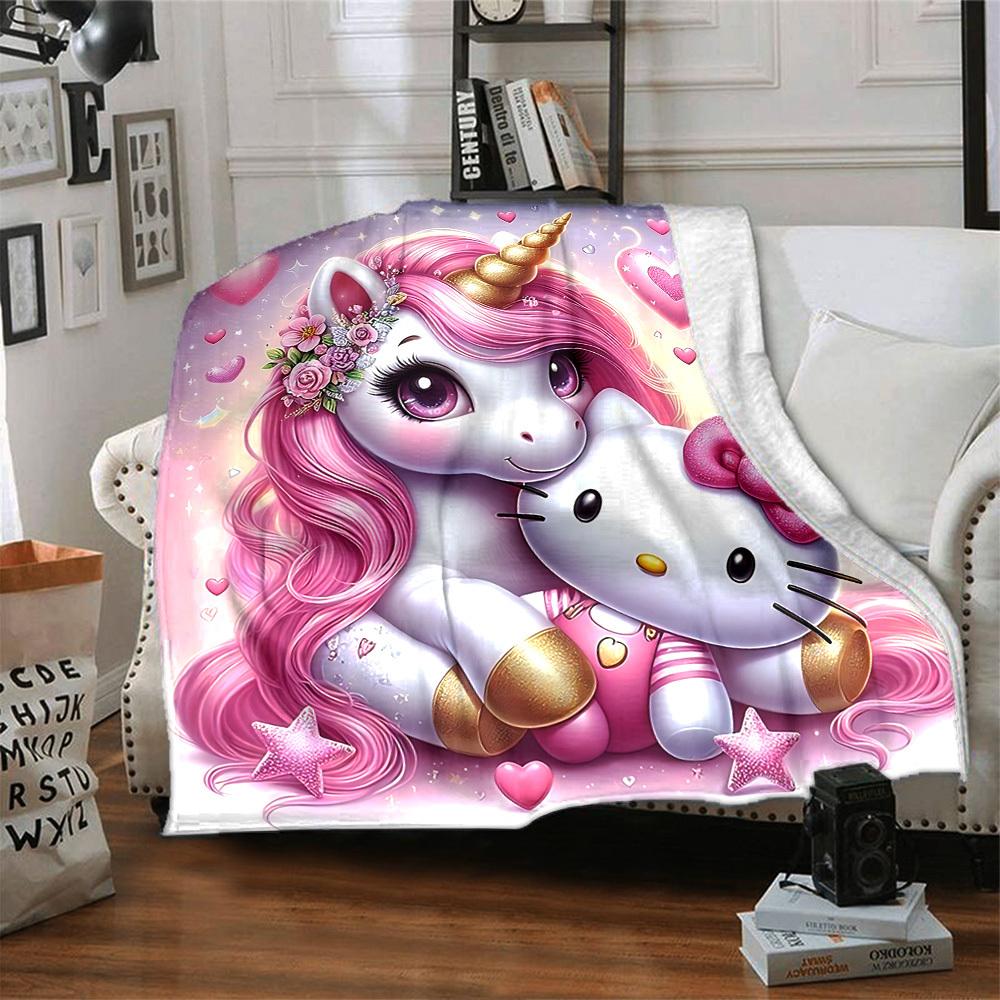 1 Stück Einhorn Hello Kitty Decke Leichte Flanell-Kuscheldecke für Sofa Bett Reise Camping Wohnzimmer Büro Couch Sessel
