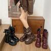 Thick-soled Martin Boots Women's 2025 Autumn and Winter New Retro Western Cowboy Short Boots Belt Buckle Medium Tube Stacking Pants Tube Boots