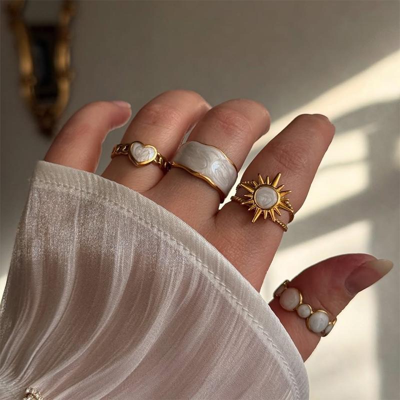 Stainless Steel French White Enamel Rings For Women Drip Glaze Romantic Elegent Girl Ring Daily Wear Sweet Y2K Jewelry No Fading